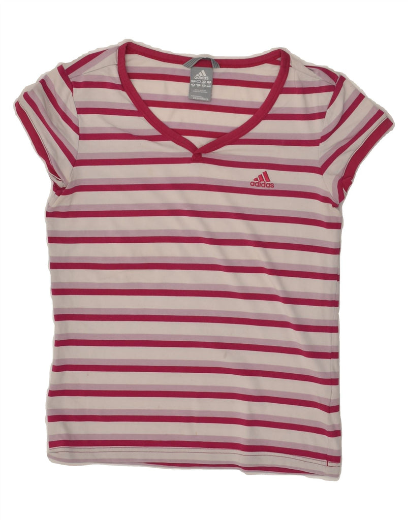 ADIDAS Womens T-Shirt Top UK 12 Medium Pink Striped Cotton | Vintage Adidas | Thrift | Second-Hand Adidas | Used Clothing | Messina Hembry 