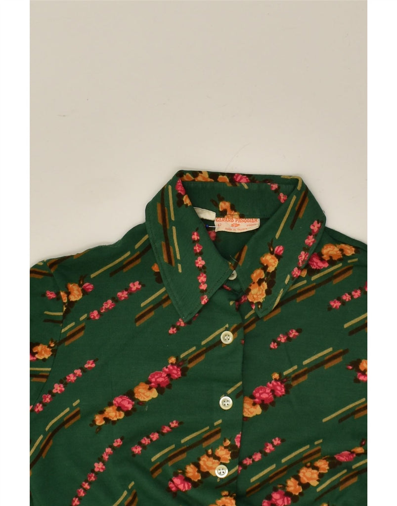 GERARD PASQUIER Womens Shirt IT 42 Medium Green Floral Acrylic | Vintage Gerard Pasquier | Thrift | Second-Hand Gerard Pasquier | Used Clothing | Messina Hembry 