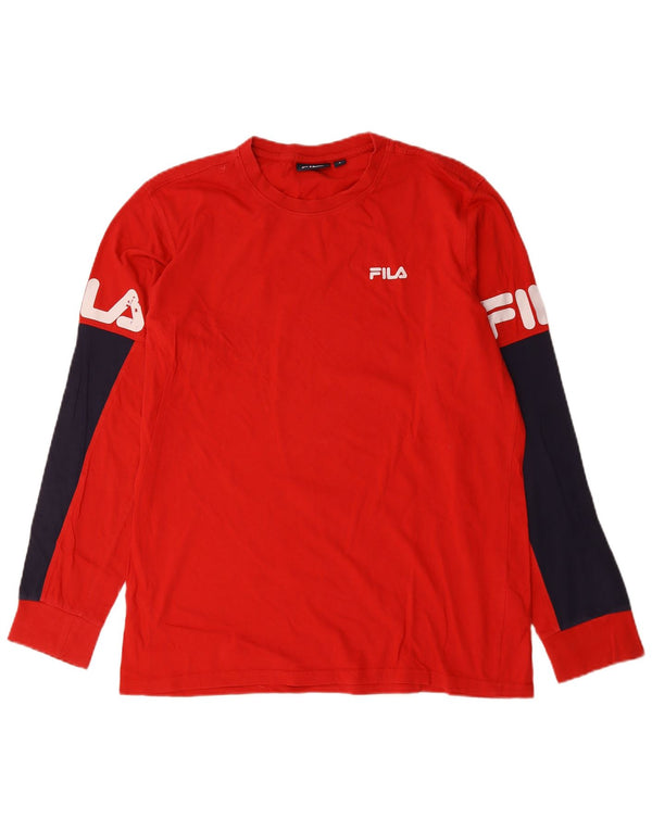 Fila Mens Graphic Top Long Sleeve Large Red Colourblock Cotton