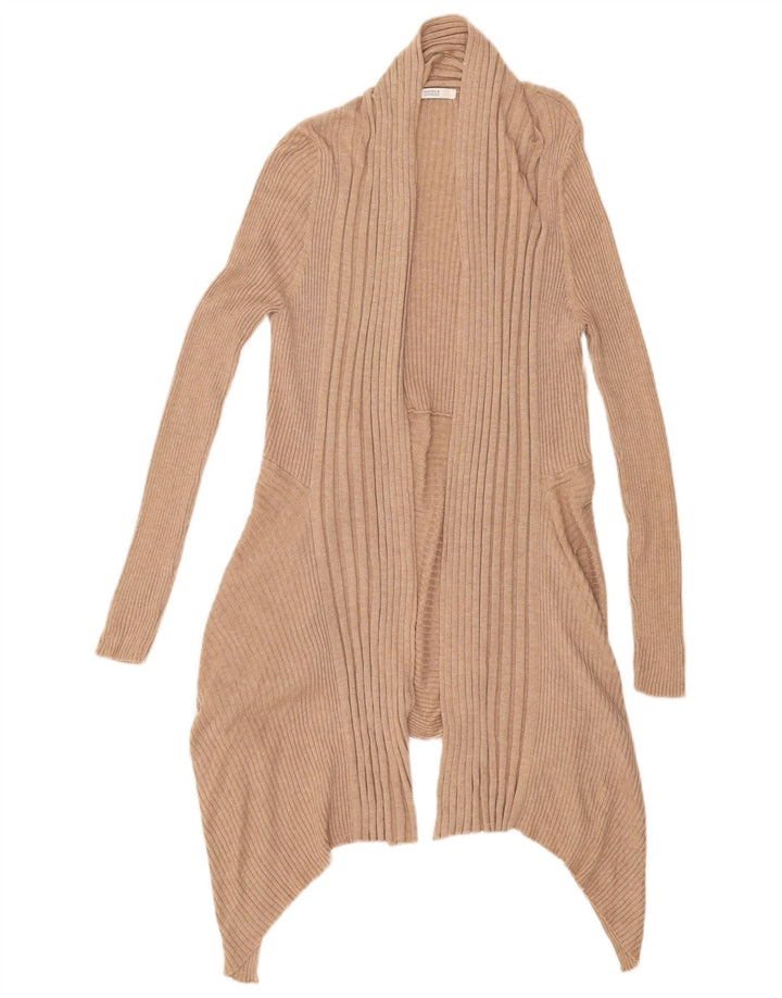 MARKS & SPENCER Womens Longline Open Cardigan Sweater UK 14 Medium Beige