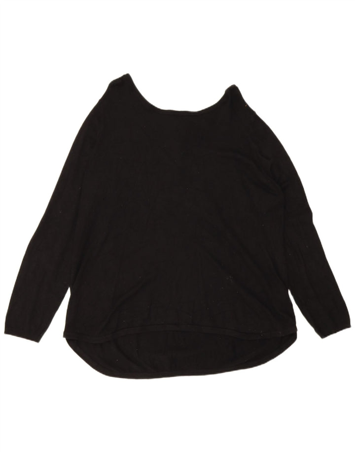 Marks & Spencer Womens Zip Neck Jumper Sweater UK 16 Large Black Viscose