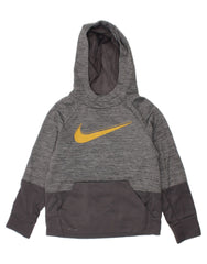 NIKE Boys Dri Fit Graphic Hoodie Jumper 8-9 Years Small Grey Colourblock