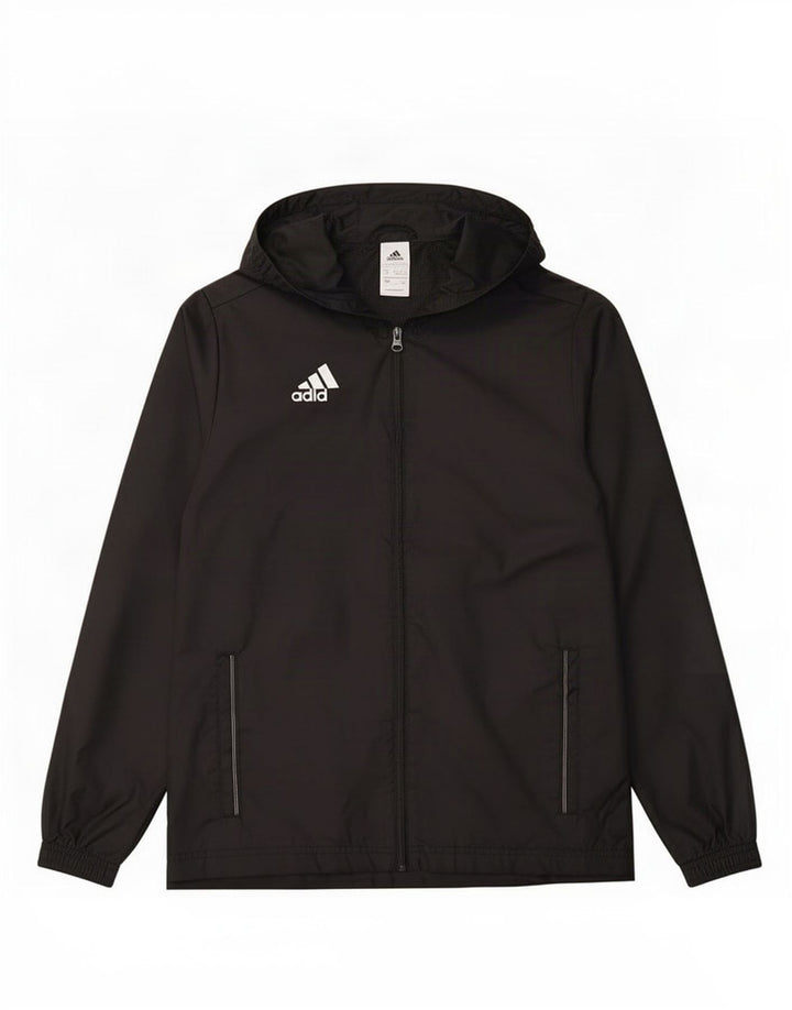 Adidas Boys Hooded Rain Jacket 13-14 Years Black Polyester