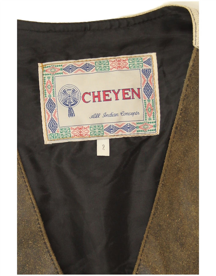 Vintage Mens Graphic Waistcoat Large Khaki