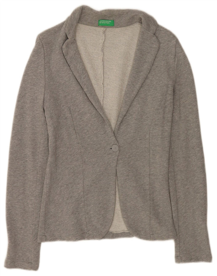 Benetton Womens 1 Button Blazer Jacket UK 8 Small Grey Cotton