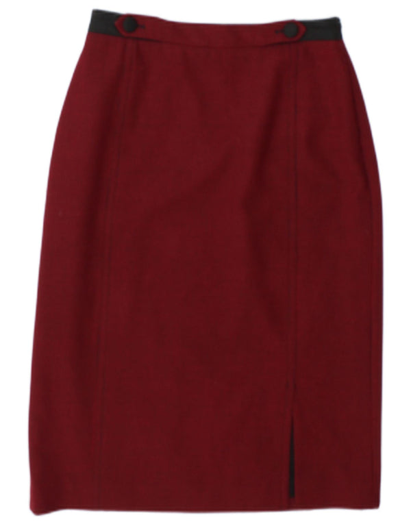 Jaeger Womens Pencil Skirt UK 8 Small W27  Burgundy Houndstooth Polyester