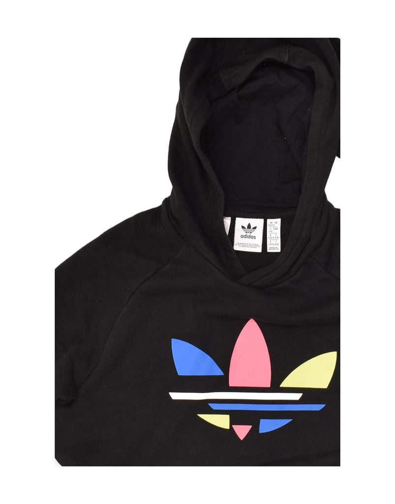 ADIDAS Girls Graphic Hoodie Jumper 14-15 Years Black Cotton | Vintage Adidas | Thrift | Second-Hand Adidas | Used Clothing | Messina Hembry 