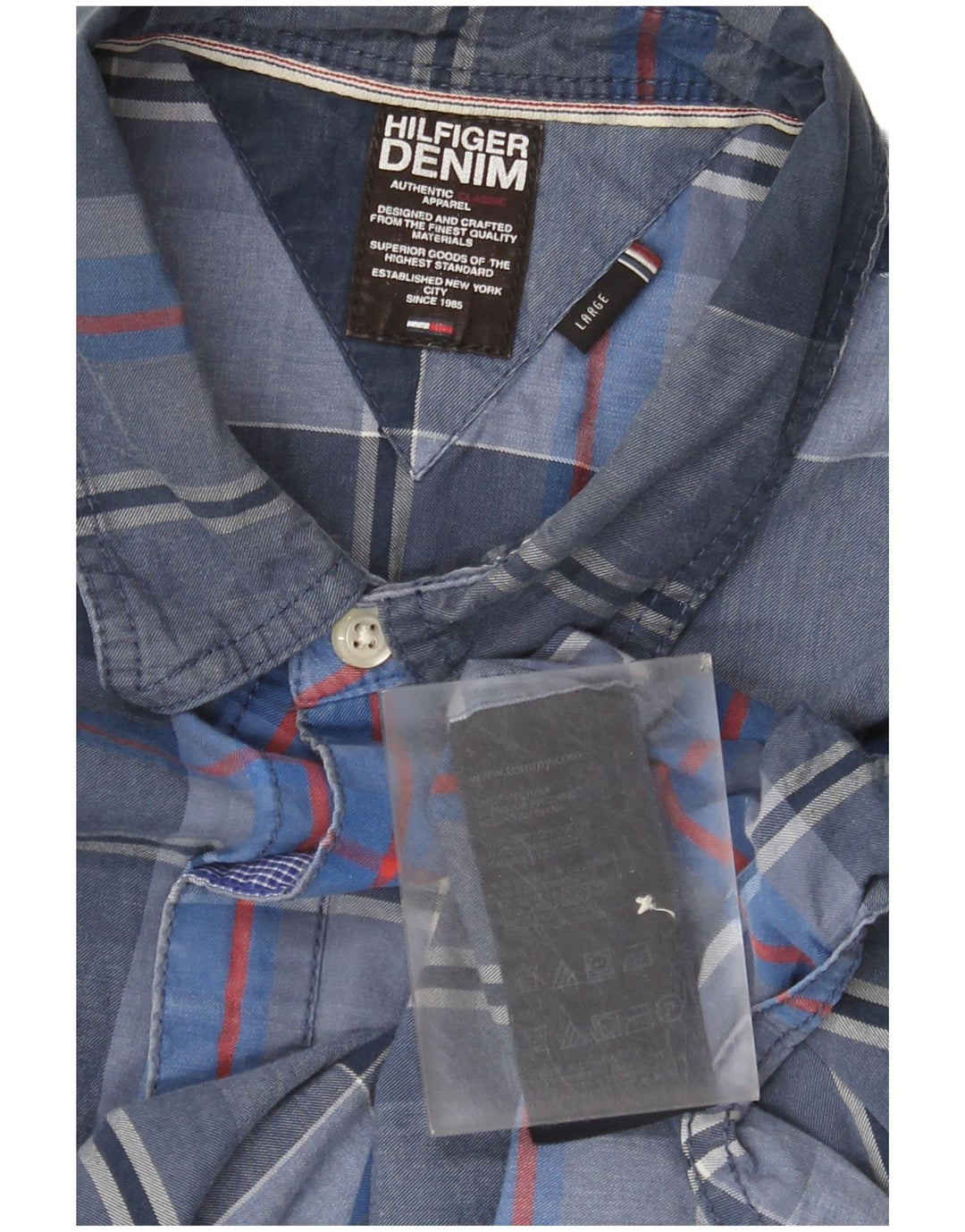 Tommy Hilfiger Mens Shirt Large Blue Check Cotton
