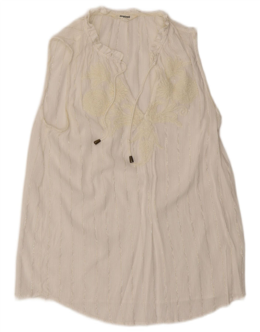 Desigual Womens Graphic Sleeveless Blouse Top UK 12 Medium White Striped