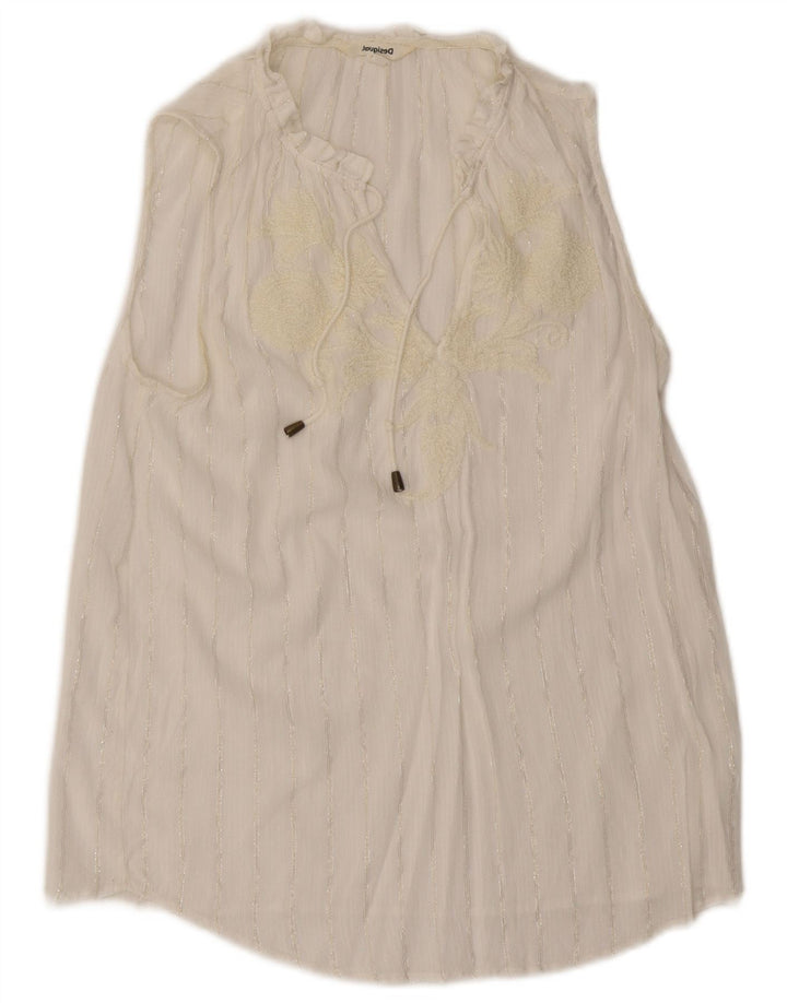 Desigual Womens Graphic Sleeveless Blouse Top UK 12 Medium White Striped