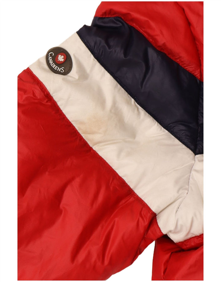 CANADIENS Womens Hooded Padded Jacket UK 14 Medium Red Colourblock