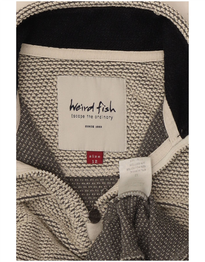 WEIRD FISH Womens Zip Neck Sweatshirt Jumper UK 12 Medium Grey Acrylic