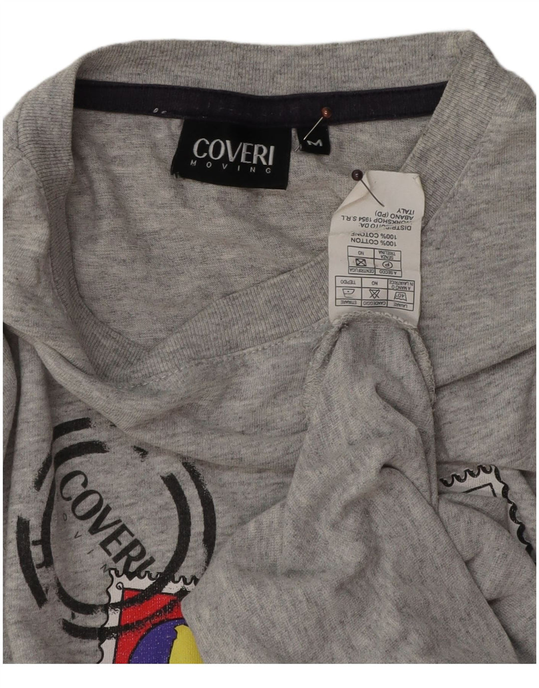 Coveri Mens Graphic T-Shirt Top Medium Grey Flecked Cotton