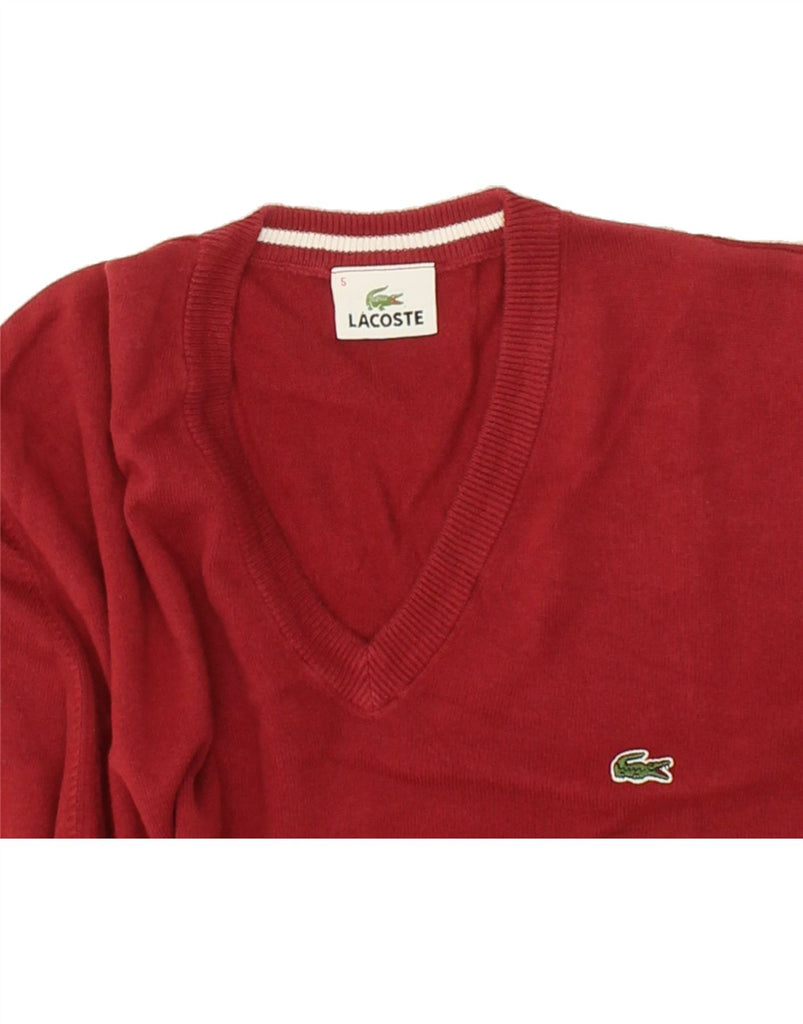 LACOSTE Mens V-Neck Jumper Sweater Size 5 Large Burgundy Cotton | Vintage Lacoste | Thrift | Second-Hand Lacoste | Used Clothing | Messina Hembry 