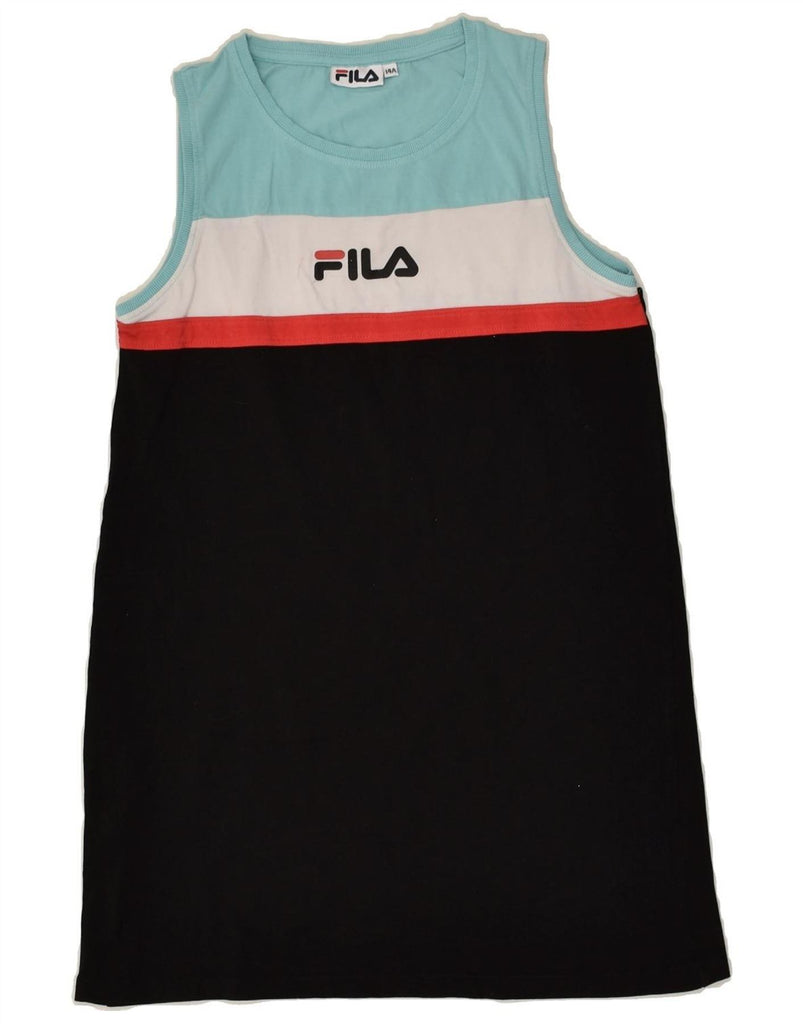 FILA Girls Graphic T-Shirt Dress 14-15 Years Black Colourblock Cotton | Vintage Fila | Thrift | Second-Hand Fila | Used Clothing | Messina Hembry 