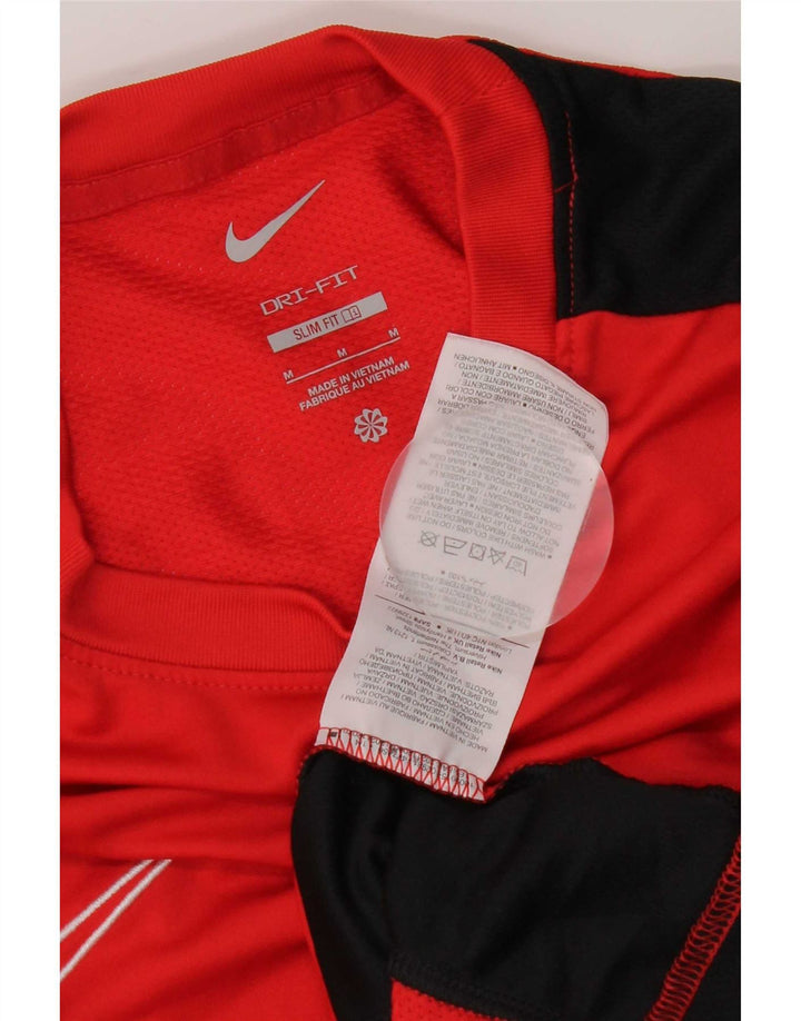 Nike Mens Dri Fit Slim T-Shirt Top Medium Red Colourblock Polyester