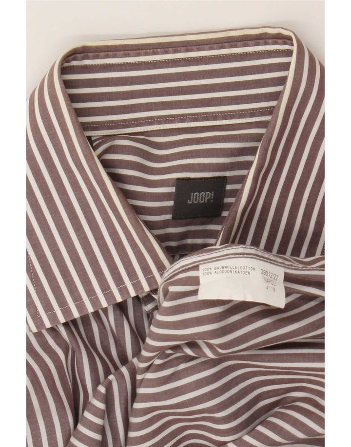 Joop Mens Shirt Size 41 Large Brown Pinstripe Cotton