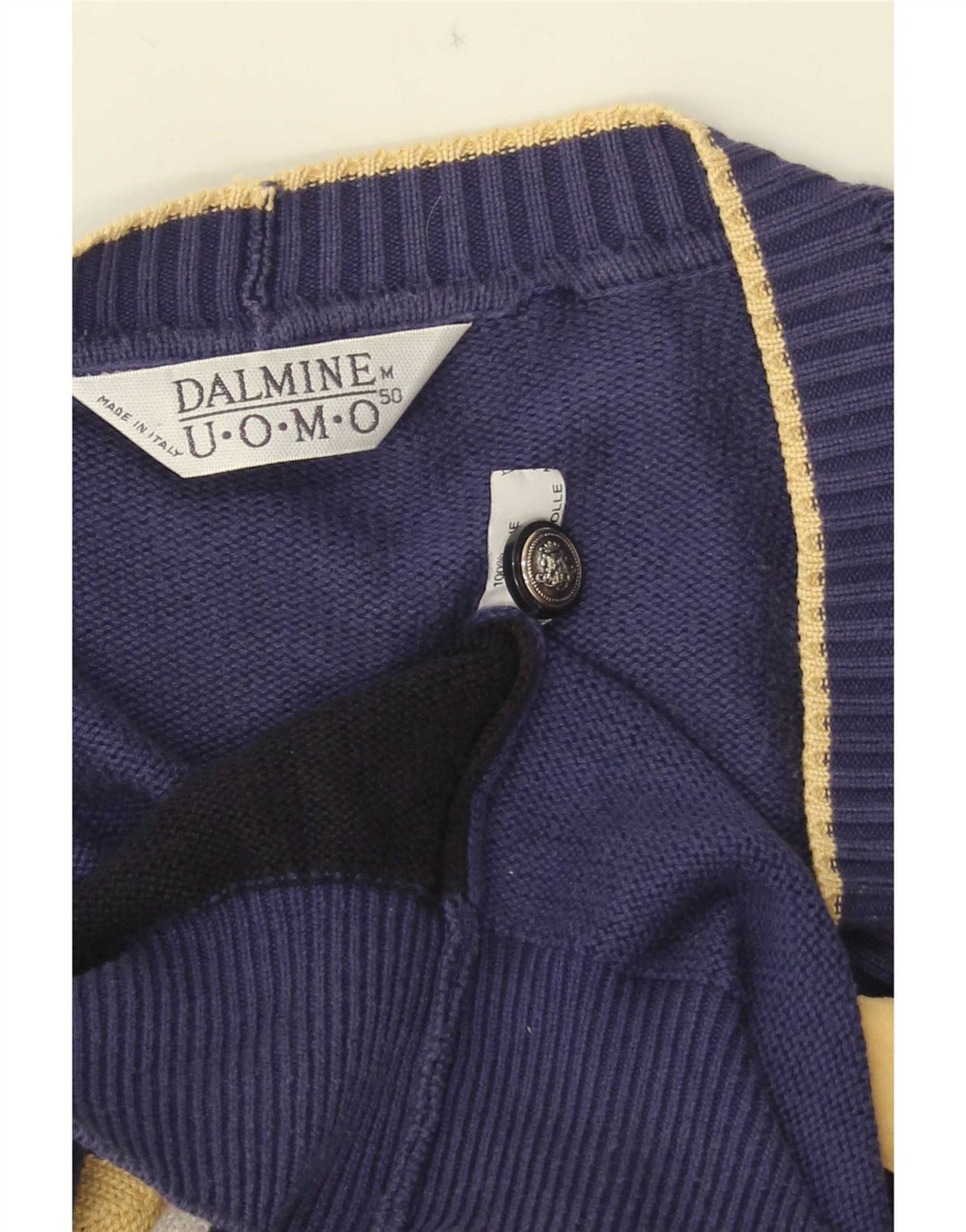 DALMINE Mens Cardigan Sweater IT 50 Medium Navy Blue Colourblock Cotton