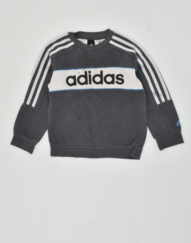 ADIDAS Boys Graphic Sweatshirt Jumper 5-6 Years Grey Colourblock Cotton | Vintage Adidas | Thrift | Second-Hand Adidas | Used Clothing | Messina Hembry 