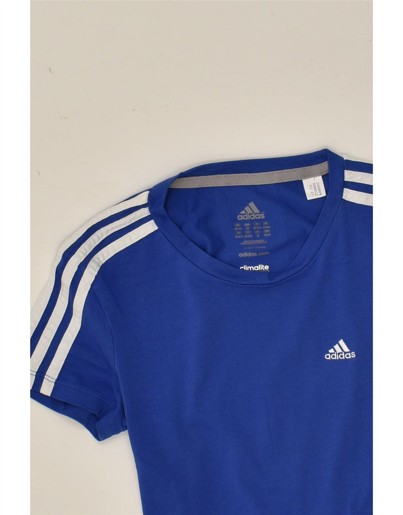 ADIDAS Womens Climalite Graphic T-Shirt Top UK 4/6 XS Blue Cotton | Vintage Adidas | Thrift | Second-Hand Adidas | Used Clothing | Messina Hembry 