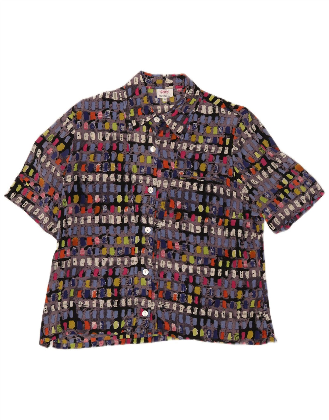 cherie Womens Short Sleeve Shirt Blouse IT 46 Large Multicoloured Geometric