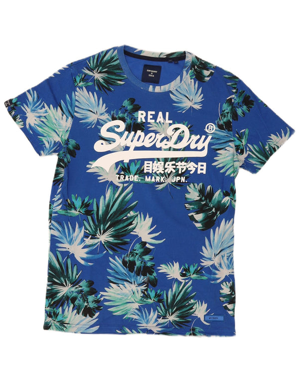 Superdry Mens Graphic T-Shirt Top Large Blue Floral Hawaiian
