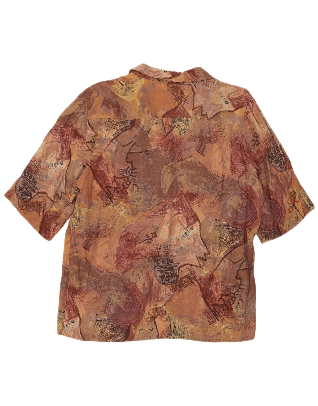 Vintage Womens Abstract Pattern Short Sleeve Shirt UK 14 Medium Brown