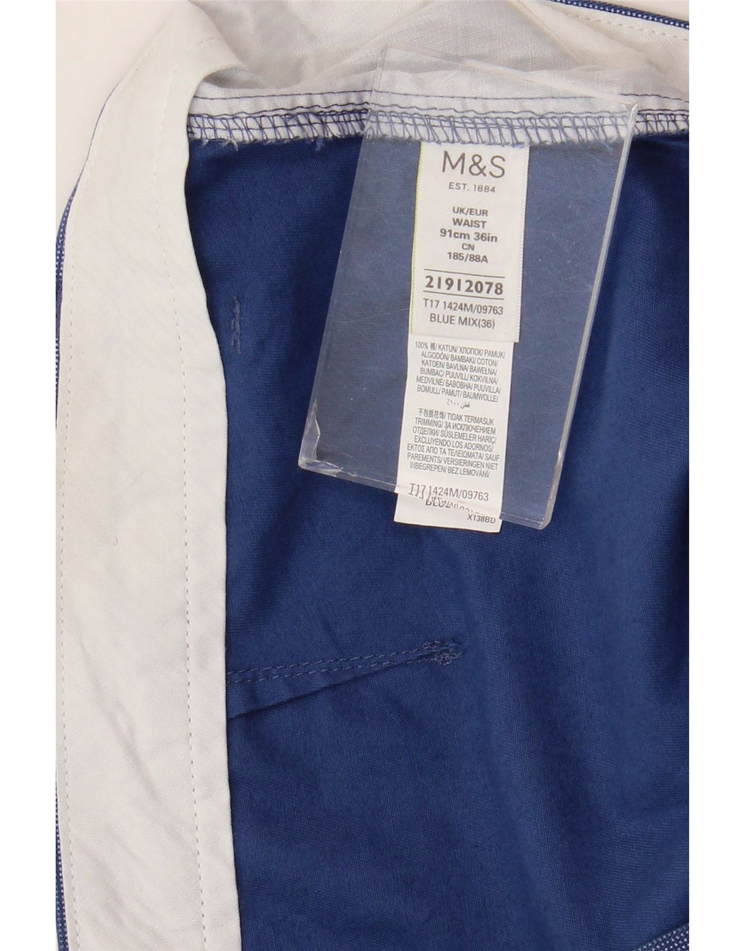 MARKS & SPENCER Mens Chino Shorts W36 Large Blue Cotton