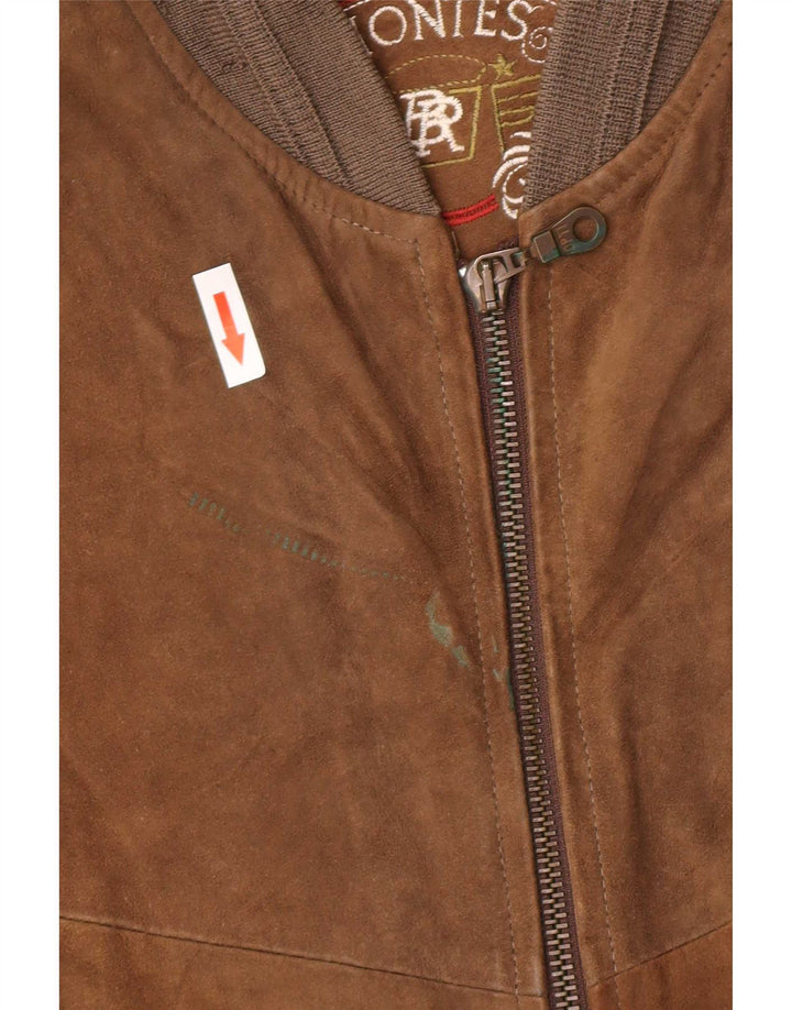 Montes Mens Suede Bomber Jacket EU 52 XL Brown Leather