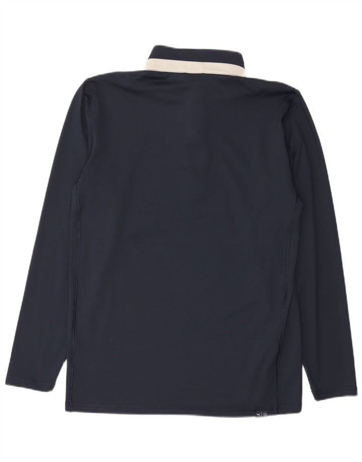 Puma Mens Zip Neck Top Long Sleeve Medium Navy Blue Colourblock Polyester