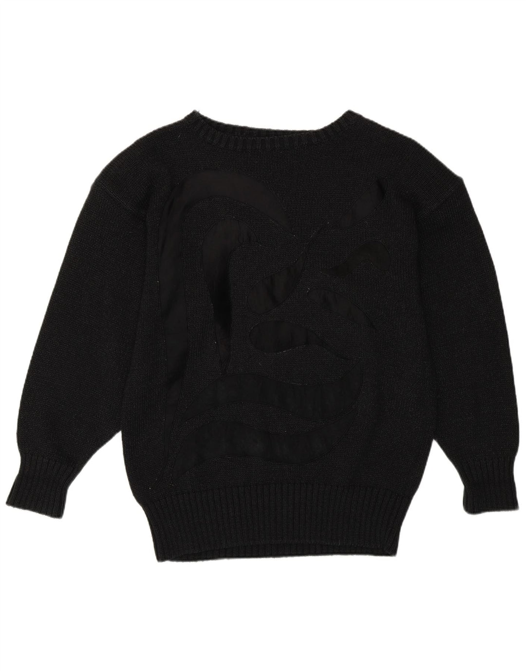 Vintage Womens Boat Neck Jumper Sweater UK 14 Medium Black Cotton