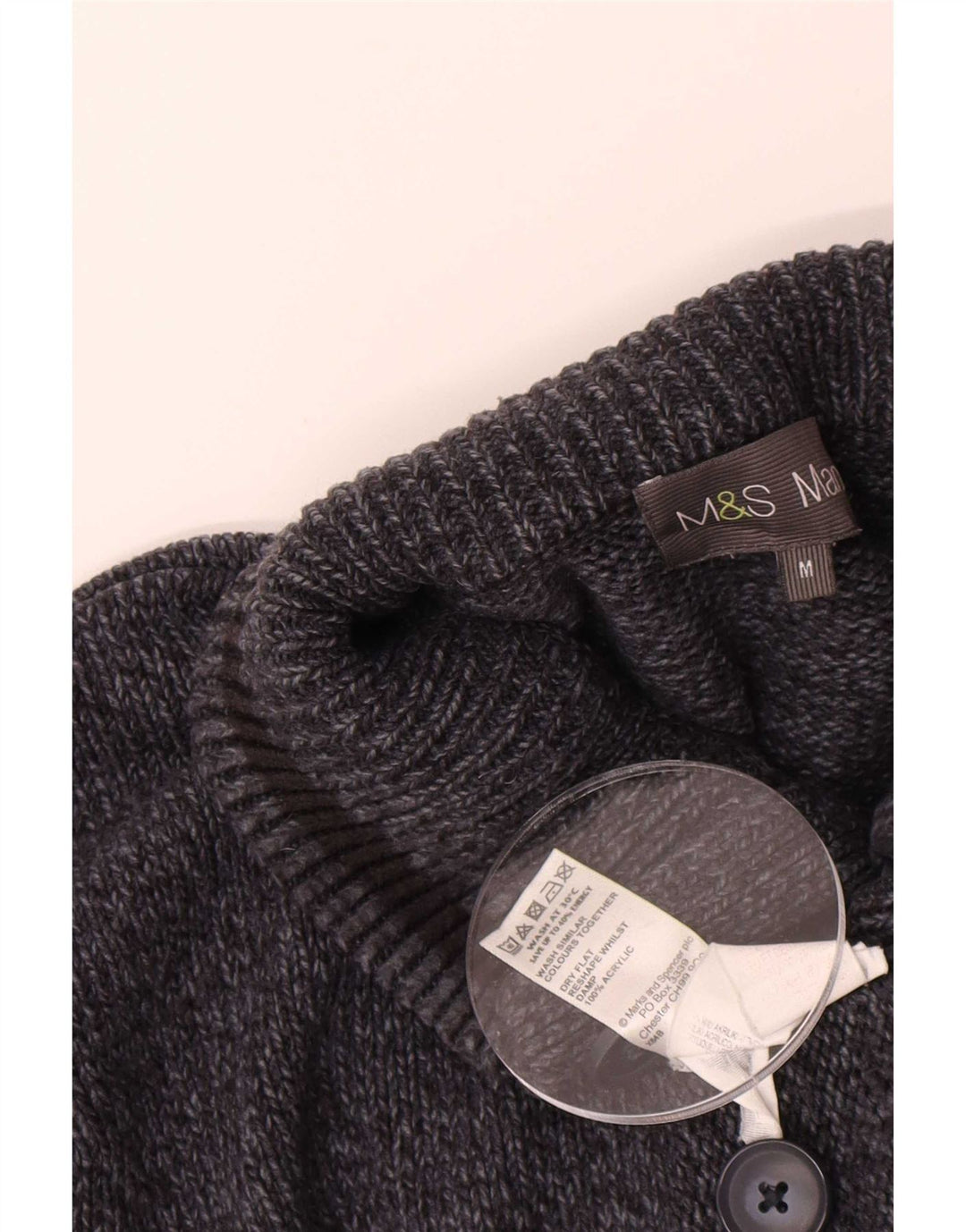 Marks & Spencer Mens Button Neck Jumper Sweater Medium Navy Blue Flecked
