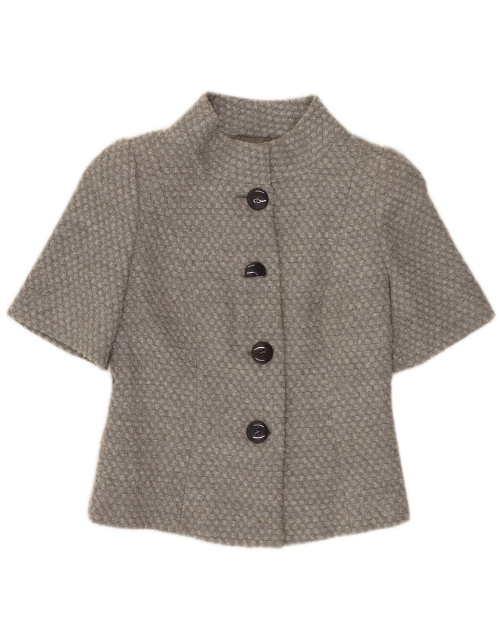 BENETTON Womens Crop 4 Button Short Sleeve Blazer Jacket IT 38 XS Grey