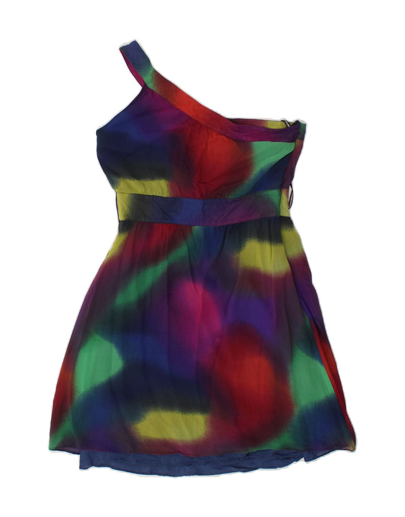 WAREHOUSE Womens One Shoulder Dress UK 10 Small Navy Blue Tie Dye Silk Vintage Warehouse and Second-Hand Warehouse from Messina Hembry 