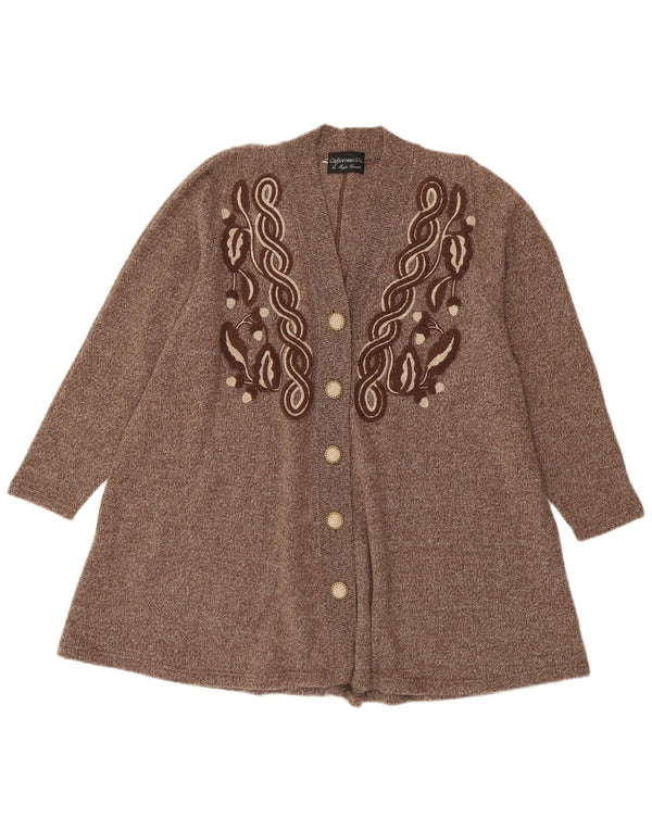 Vintage Womens Longline Oversized Cardigan Sweater UK 14 Medium Brown Wool