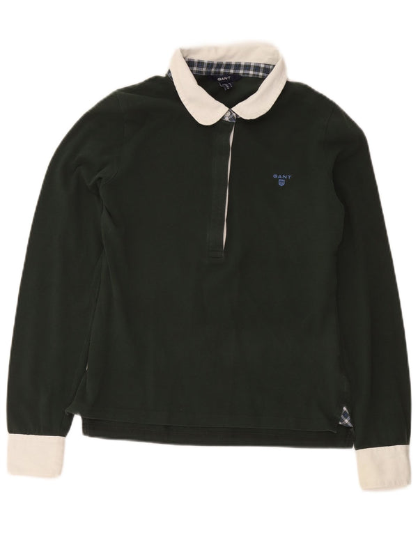 Gant Womens Long Sleeve Rugby Polo Shirt UK 8 Small Green Colourblock