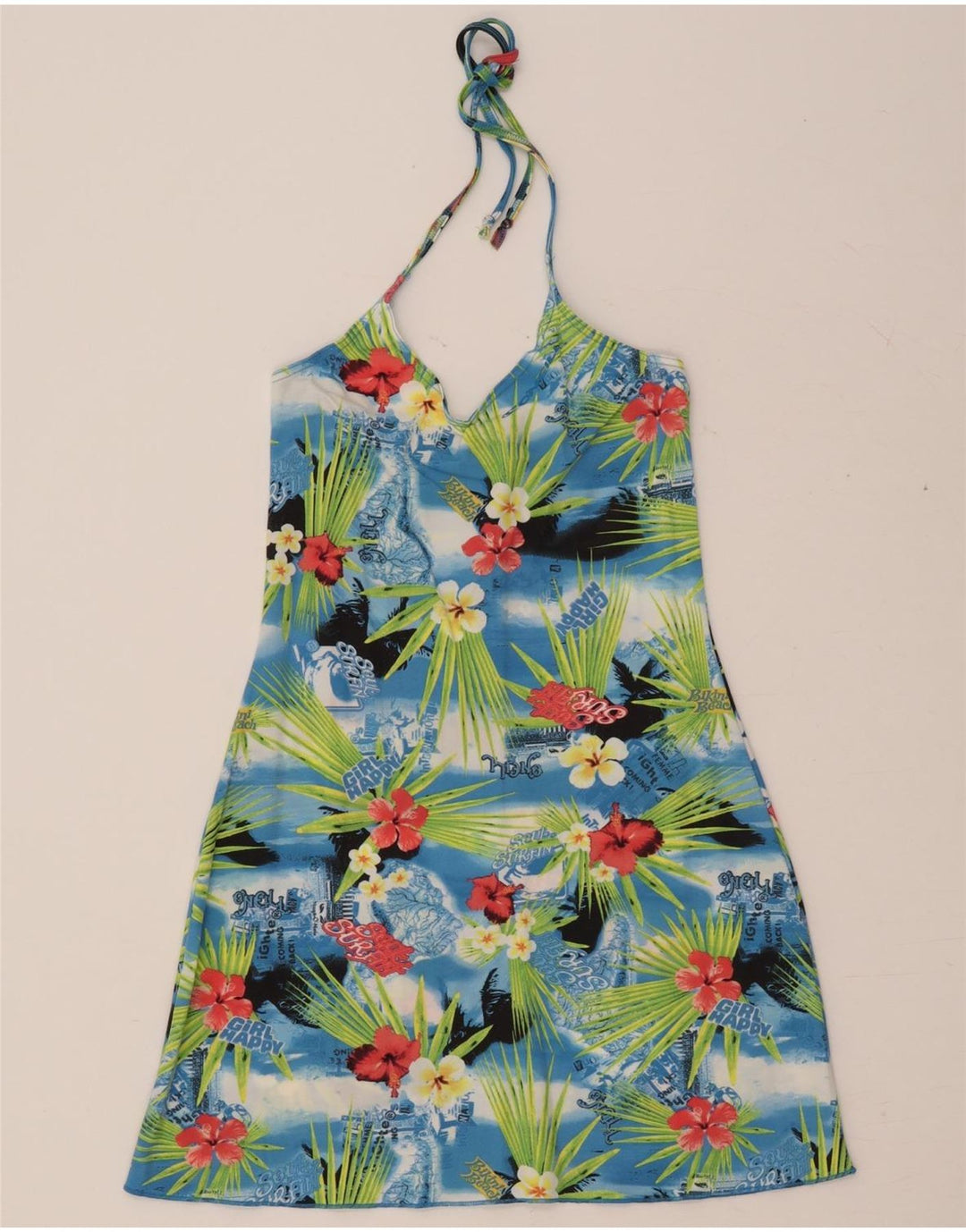 O'NEILL Womens Halter Dress UK 14 Large Multicoloured Floral Polyamide