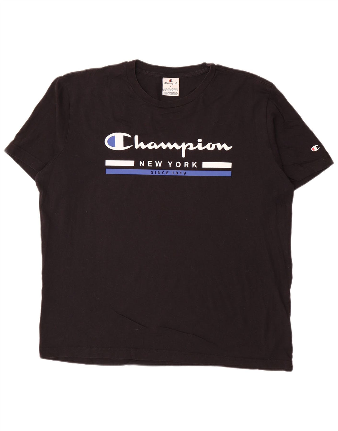 Champion Mens Graphic T-Shirt Top Large Black Cotton