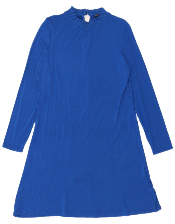 Marks & Spencer Womens Long Sleeve A-Line Dress UK 12 Medium Blue Viscose