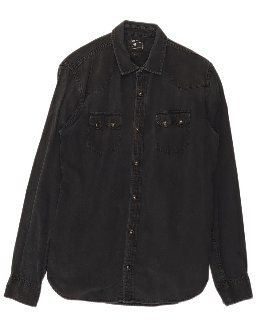 Zara Mens Slim Fit Denim Shirt Medium Black