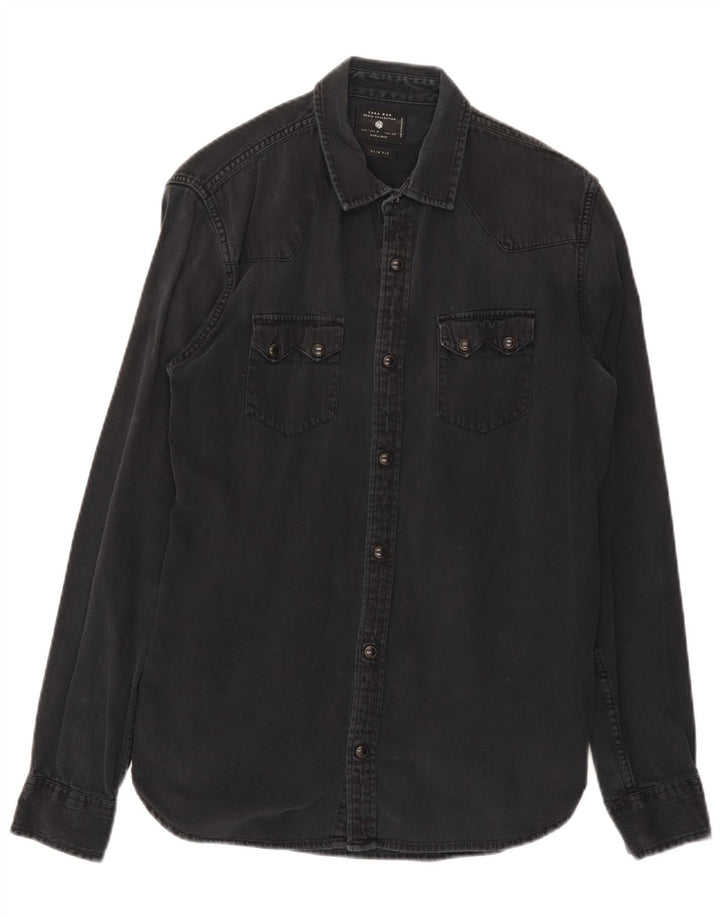Zara Mens Slim Fit Denim Shirt Medium Black