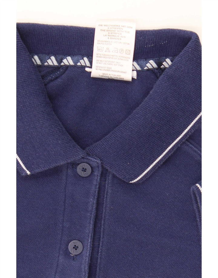 Adidas Womens Polo Shirt UK 12 Medium Navy Blue Cotton
