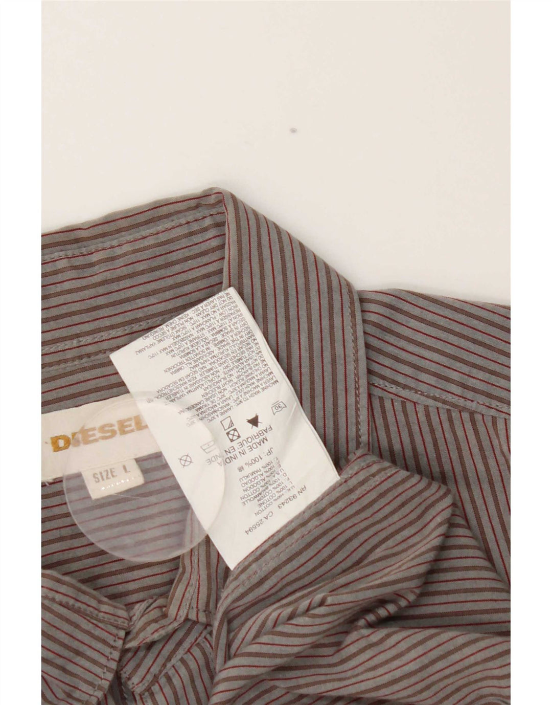 Diesel Mens Shirt Large Grey Striped Cotton