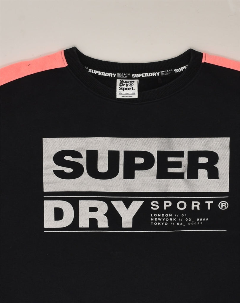 SUPERDRY Womens Graphic Sweatshirt Jumper UK 10 Small Black Cotton | Vintage Superdry | Thrift | Second-Hand Superdry | Used Clothing | Messina Hembry 