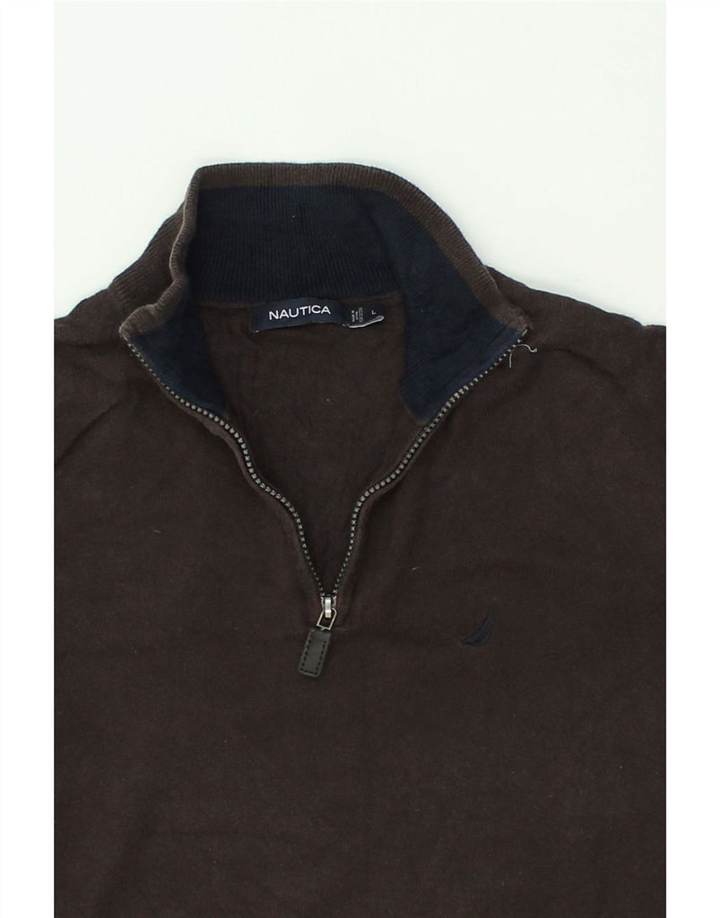 NAUTICA Mens Zip Neck Jumper Sweater Large Brown Cotton | Vintage Nautica | Thrift | Second-Hand Nautica | Used Clothing | Messina Hembry 