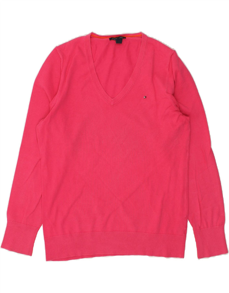 TOMMY HILFIGER Womens V-Neck Jumper Sweater UK 18 XL Pink Cotton | Vintage Tommy Hilfiger | Thrift | Second-Hand Tommy Hilfiger | Used Clothing | Messina Hembry 