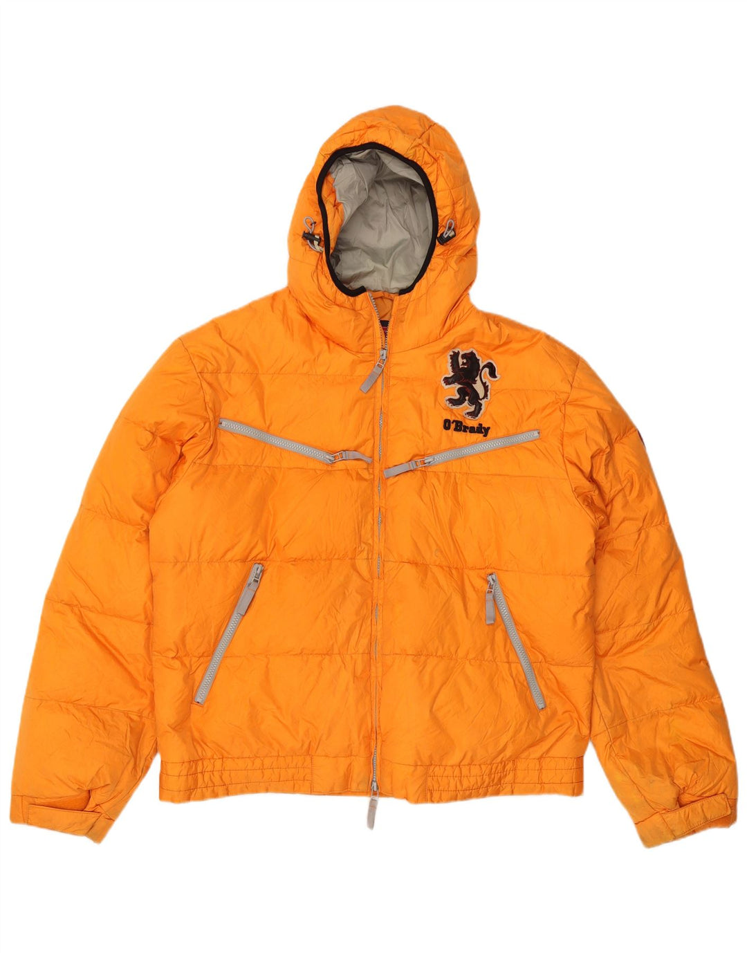 Vintage Mens Graphic Hooded Padded Jacket UK 42 XL Orange Polyester