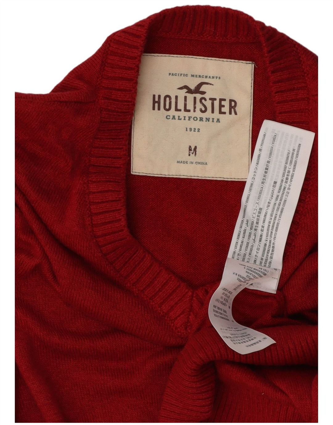 Hollister Mens V-Neck Jumper Sweater Medium Red Cotton