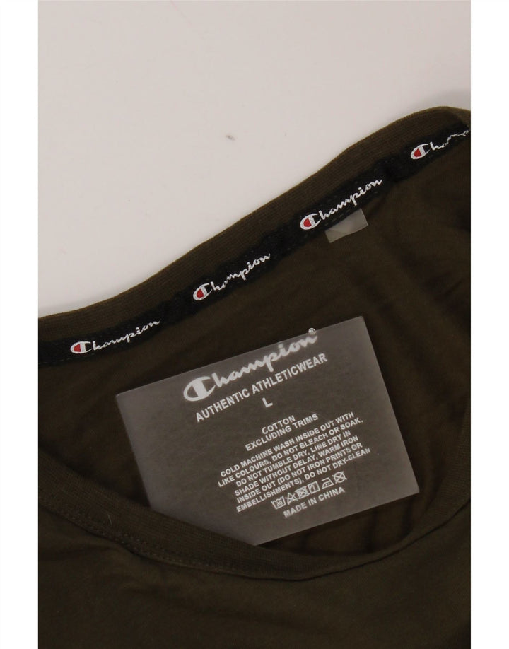 Champion Mens Graphic T-Shirt Top Large Khaki Cotton