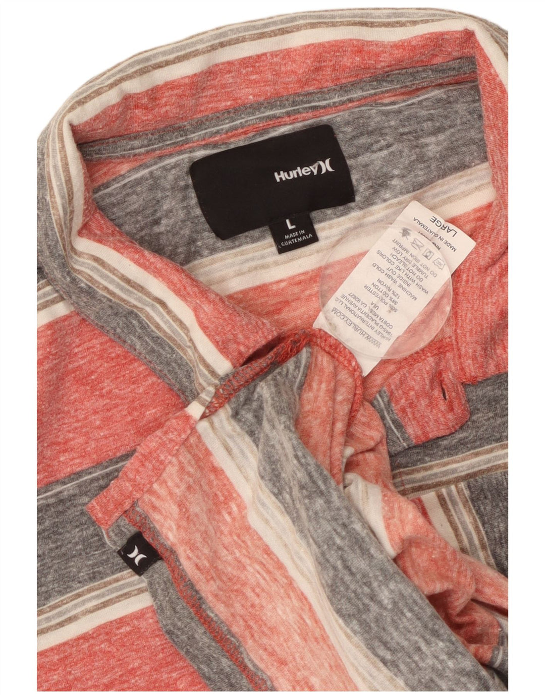 Hurley Mens Polo Shirt Large Pink Striped Polyester